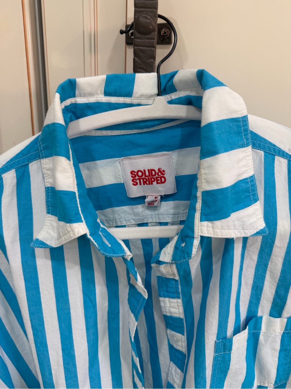 Solid and Striped Blue Oxford Tunic Shirt in Peacock Blue (122) - Picture 6 of 9